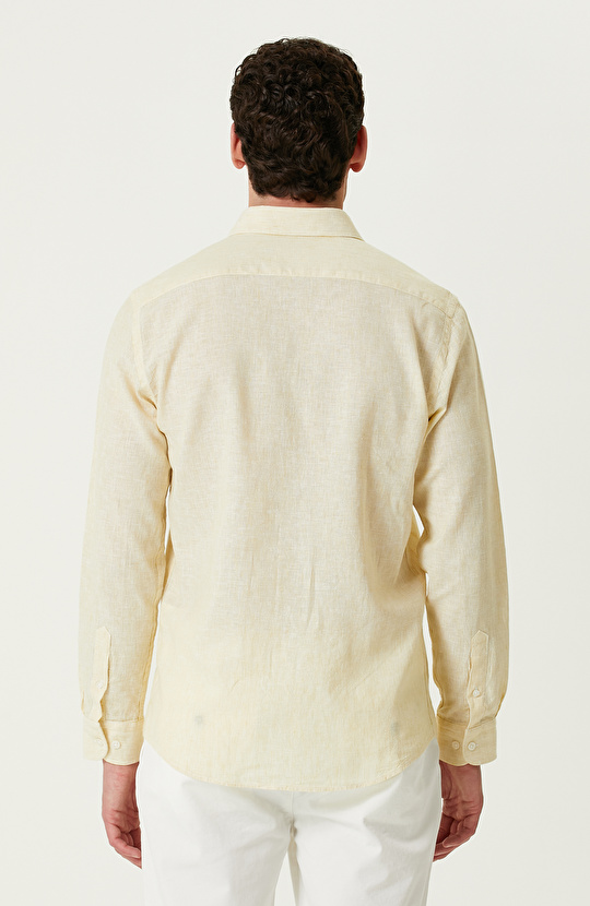 Sarı Keten Karışımlı Gömlek