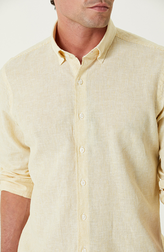 Sarı Keten Karışımlı Gömlek
