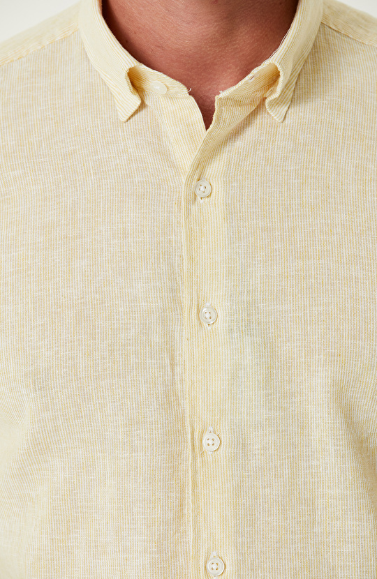 Sarı Keten Karışımlı Gömlek