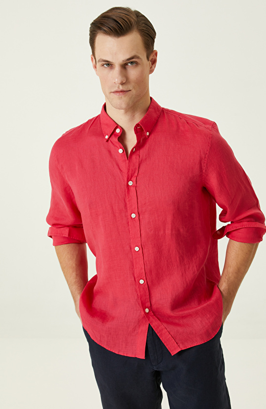 Fuşya Keten Gömlek