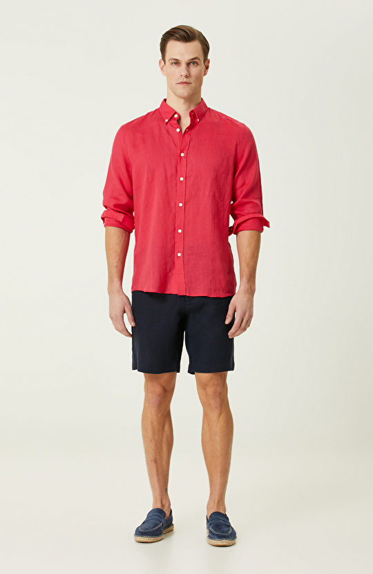 Fuşya Keten Gömlek