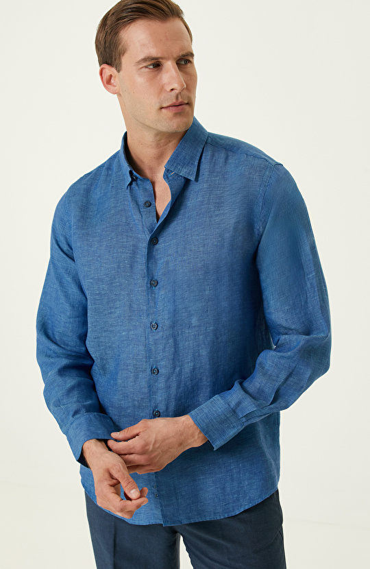 Turkuaz Keten Gömlek