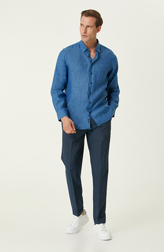 Turkuaz Keten Gömlek