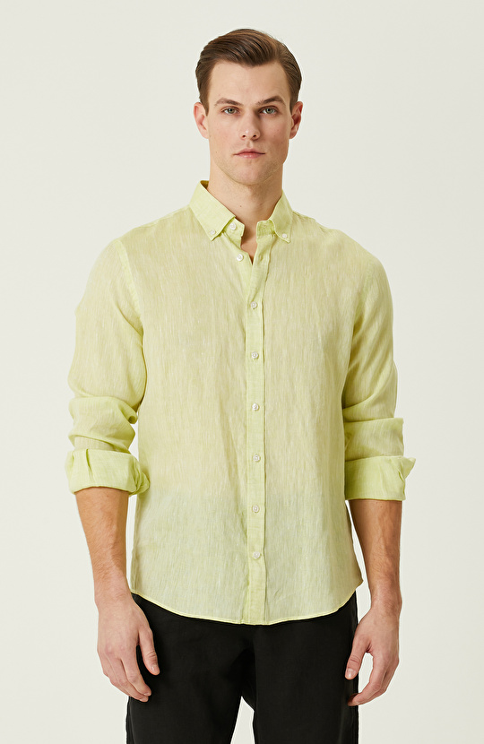 Fıstık Yeşili Keten Gömlek