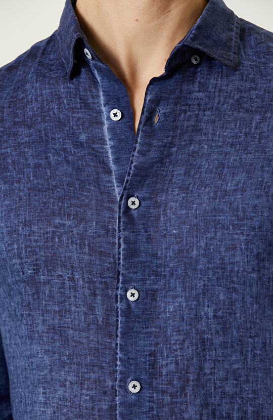 İndigo Keten Gömlek