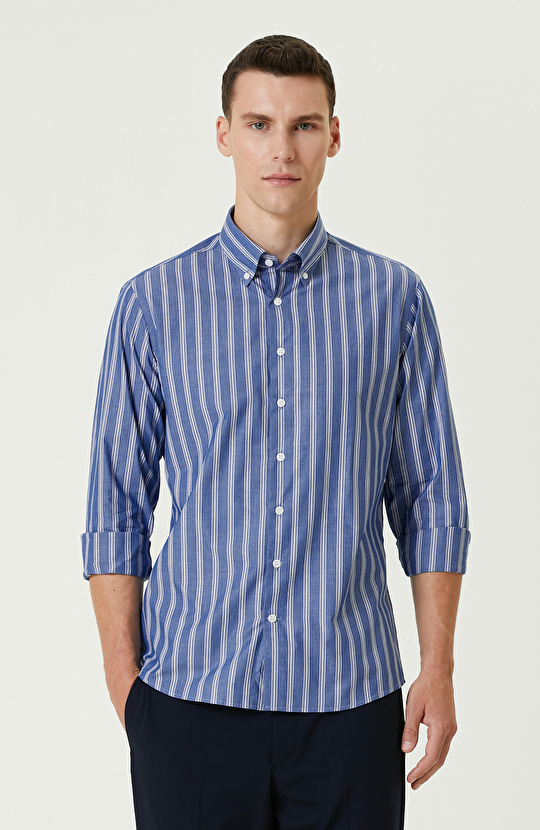 Mavi Çizgi Desenli Gömlek