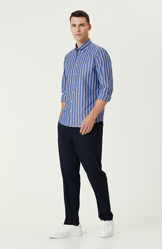 Mavi Çizgi Desenli Gömlek