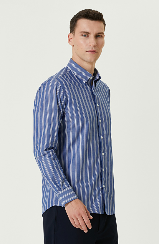 Mavi Çizgi Desenli Gömlek