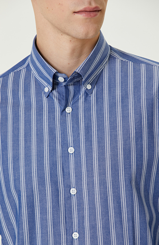 Mavi Çizgi Desenli Gömlek