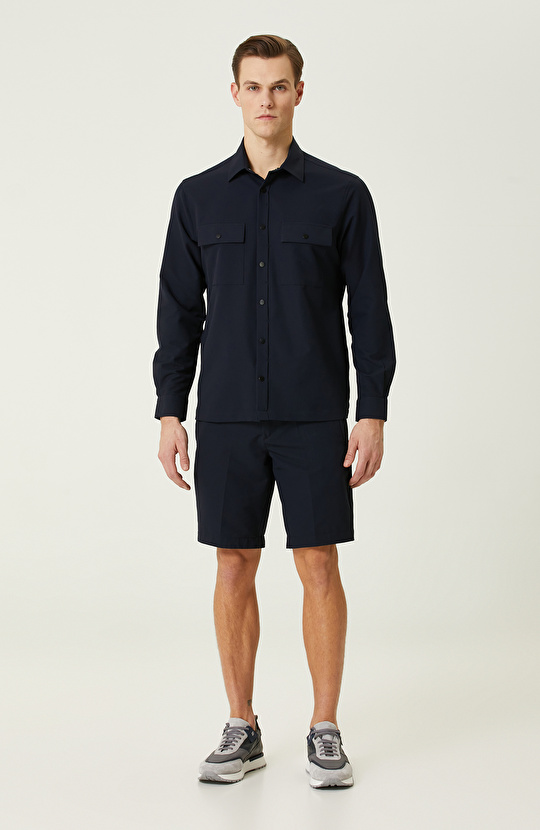 N-Tech Lacivert Gofreli Gömlek