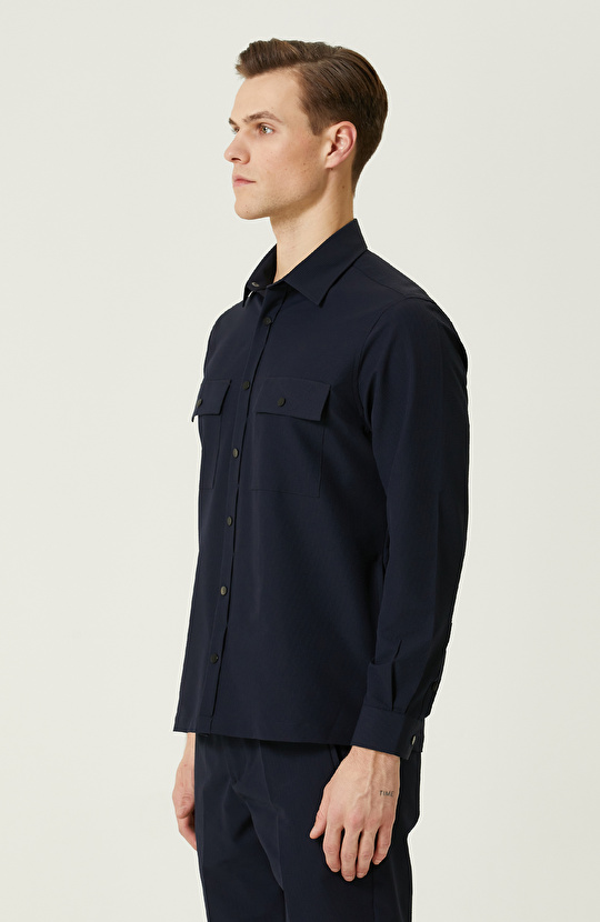 N-Tech Lacivert Gofreli Gömlek