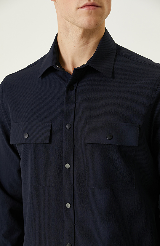 N-Tech Lacivert Gofreli Gömlek