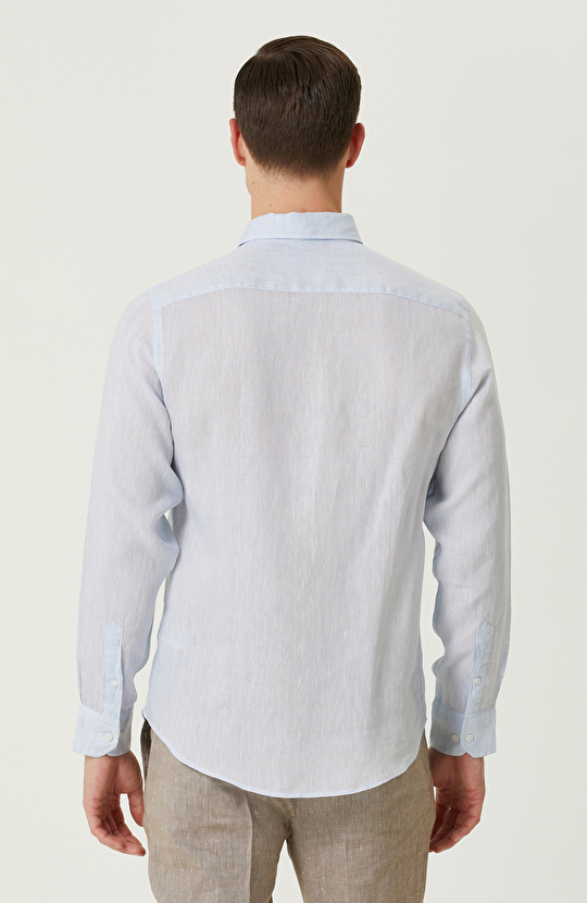 Açık Mavi Keten Gömlek