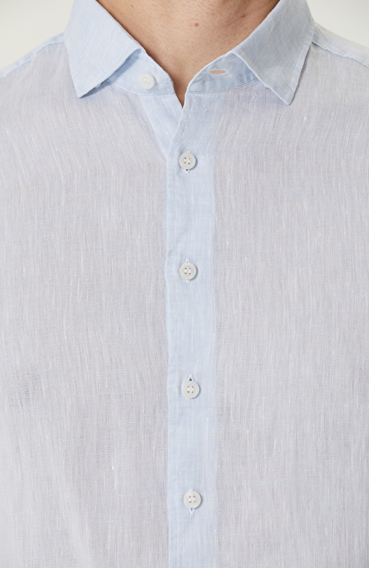 Açık Mavi Keten Gömlek