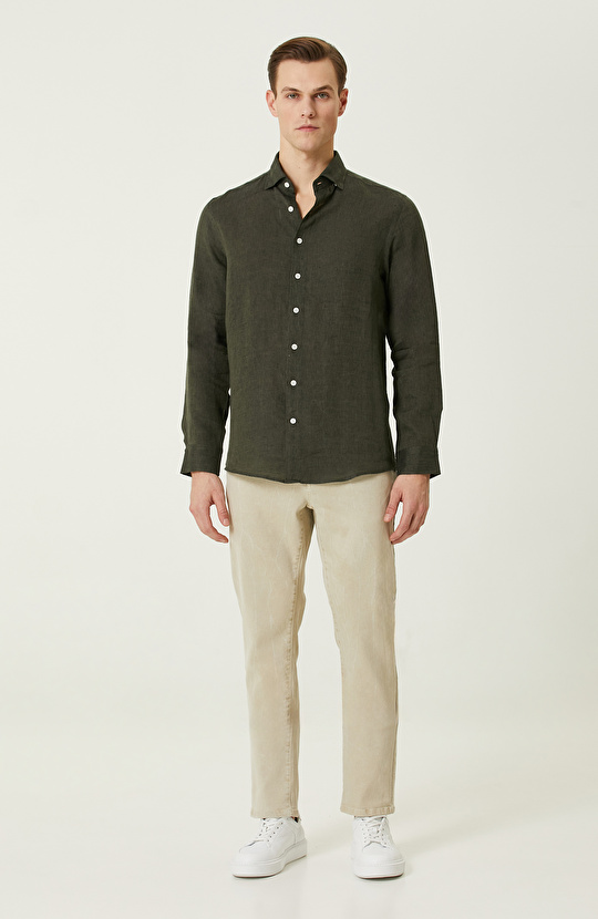 Haki Keten Gömlek