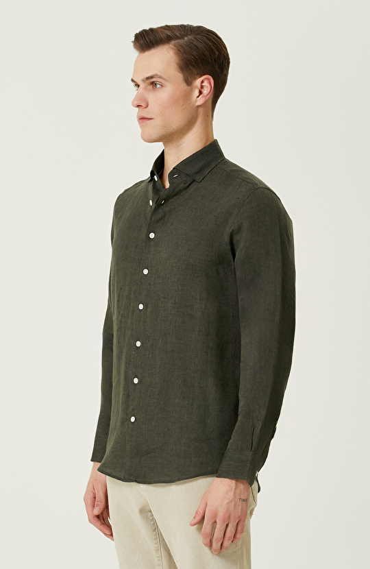 Haki Keten Gömlek