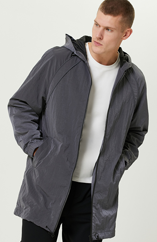 Koyu Gri Kapüşonlu Pardesü