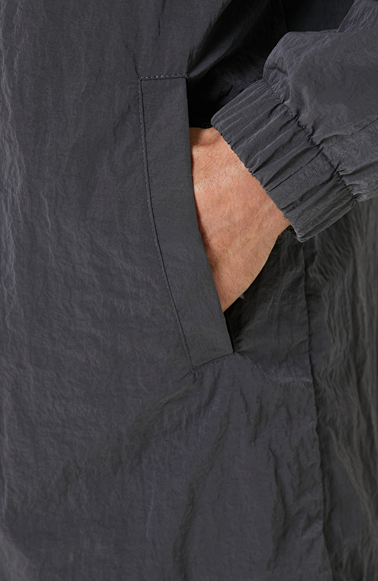 Koyu Gri Kapüşonlu Pardesü