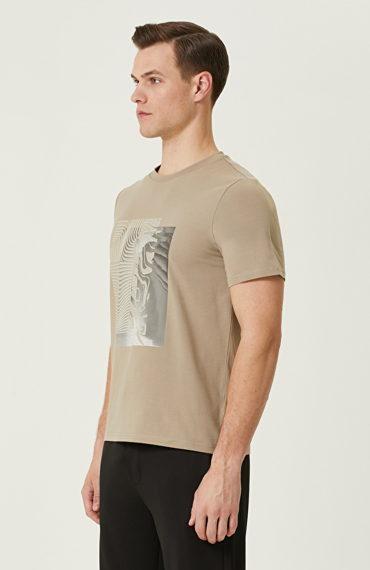 N-Tech Bej Baskılı T-Shirt