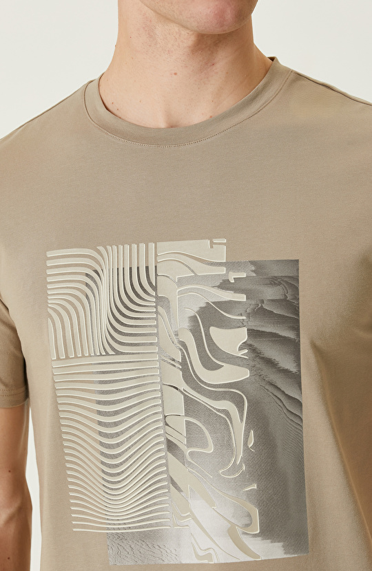 N-Tech Bej Baskılı T-Shirt