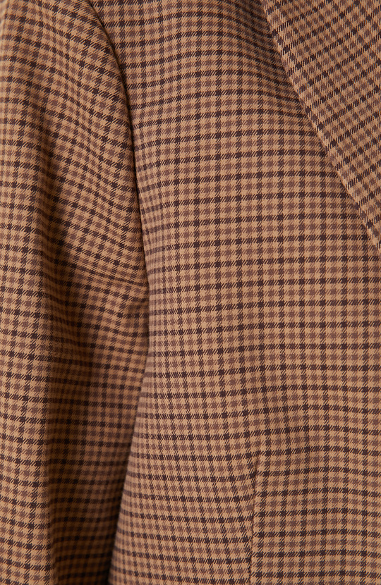 Camel Ekose Desenli Kruvaze Blazer Ceket