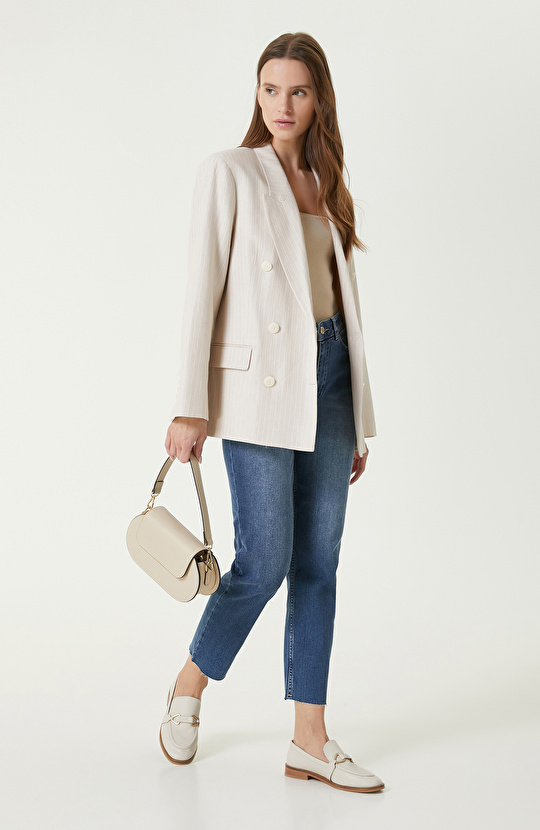  Bej Çizgi Desenli Ceket