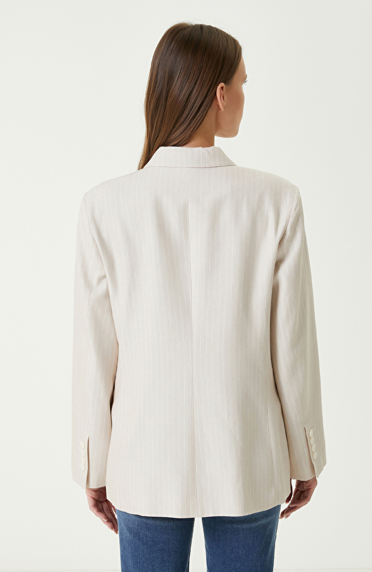  Bej Çizgi Desenli Ceket