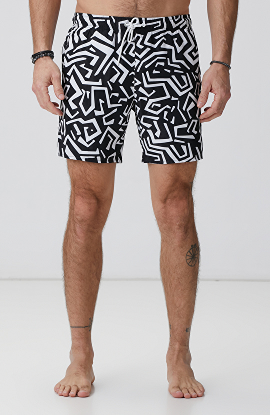 Siyah Beyaz Desenli Mayo