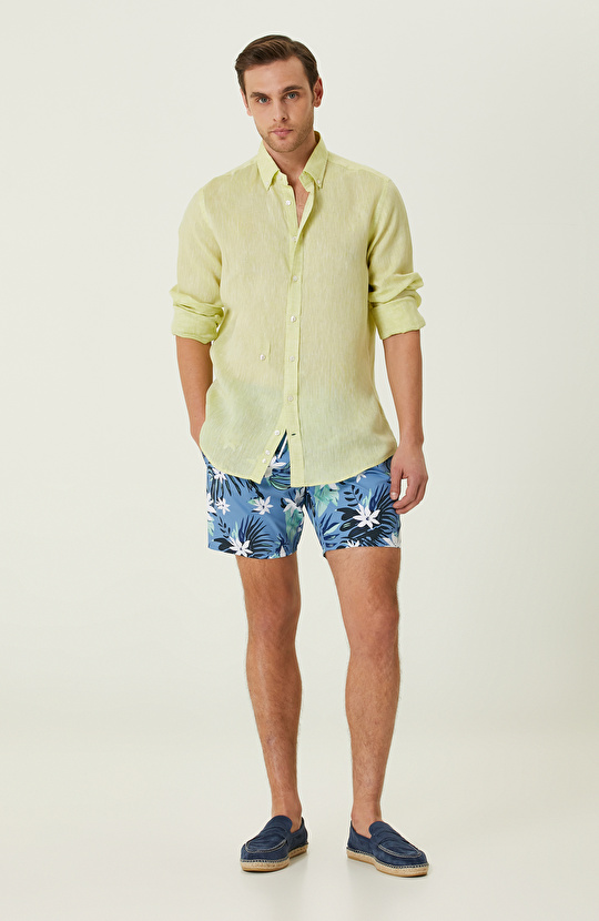 Mavi Çiçek Desenli Mayo