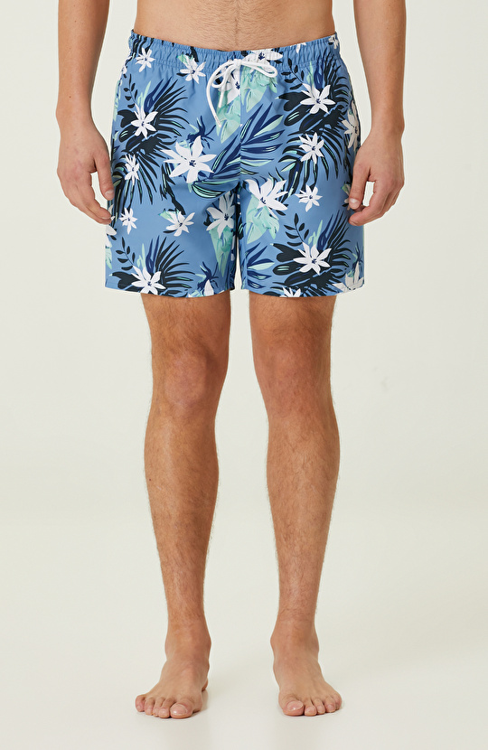 Mavi Çiçek Desenli Mayo