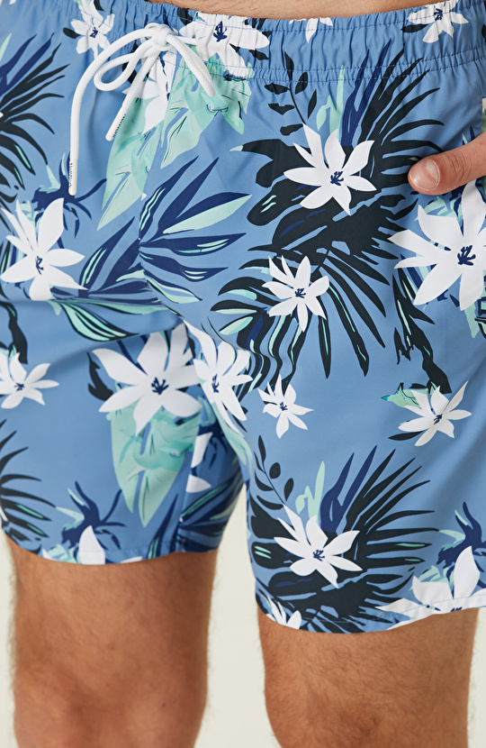 Mavi Çiçek Desenli Mayo