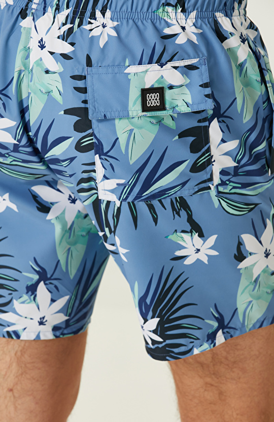 Mavi Çiçek Desenli Mayo