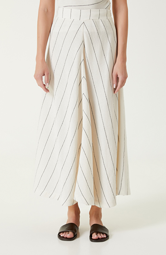 Beyaz Siyah Çizgili Plaj Etek