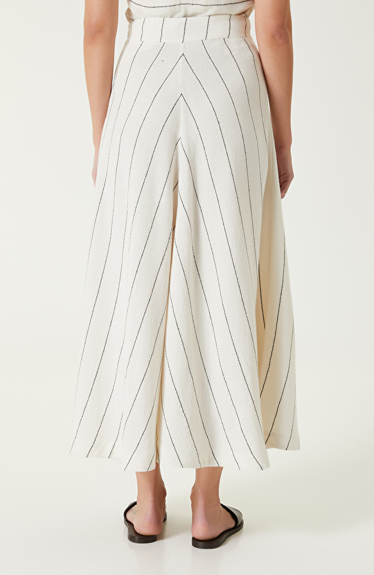 Beyaz Siyah Çizgili Plaj Etek