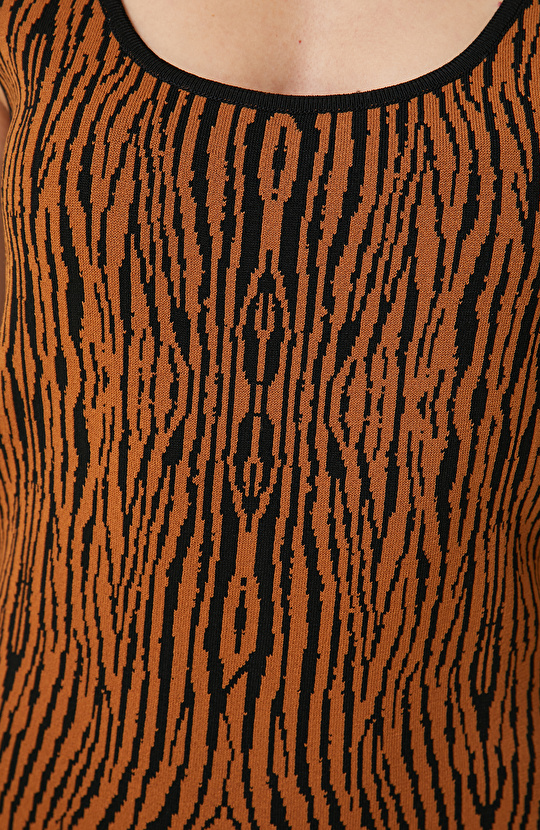 Siyah Kahverengi Mini Triko Elbise