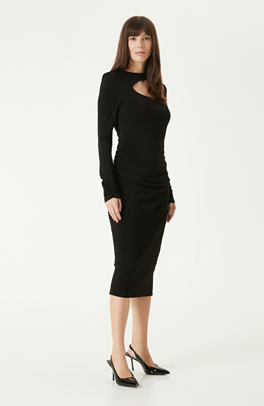 Siyah Midi Boy Elbise