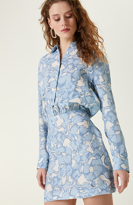 Mavi Desenli Mini Elbise