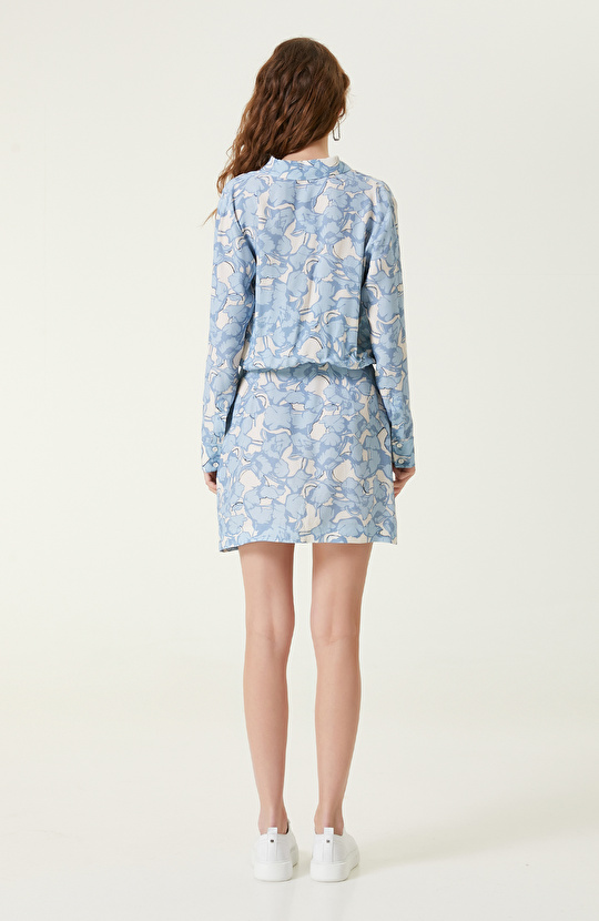 Mavi Desenli Mini Elbise