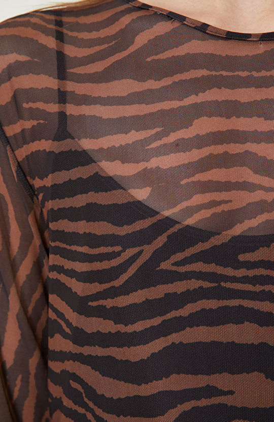 Kahverengi Zebra Desenli Maxi Elbise