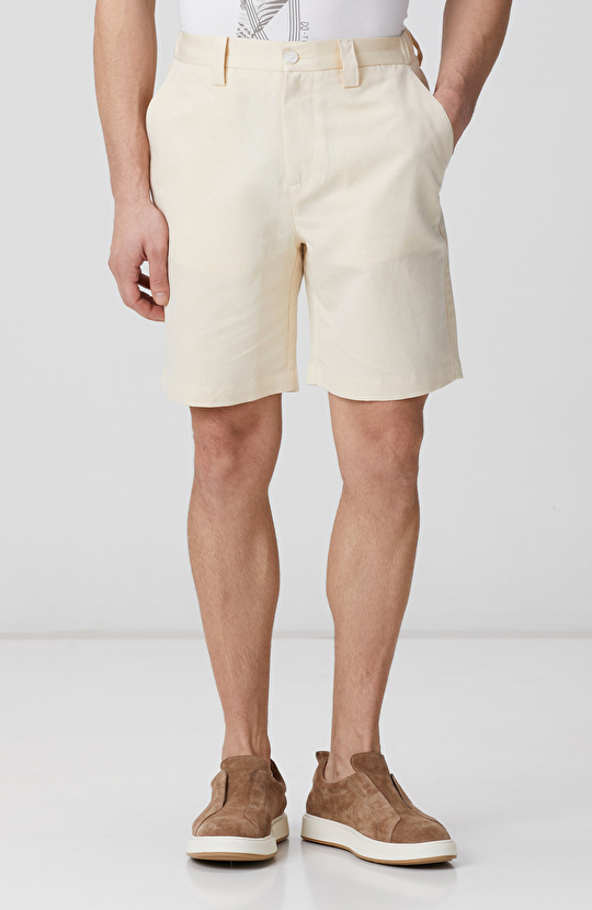 Sarı Keten Karışımlı Şort