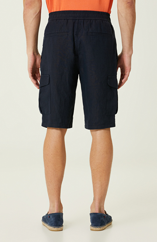 Lacivert Keten Şort