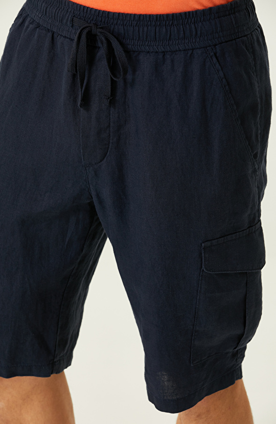 Lacivert Keten Şort