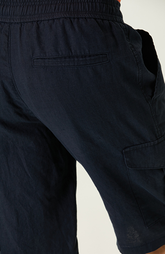 Lacivert Keten Şort