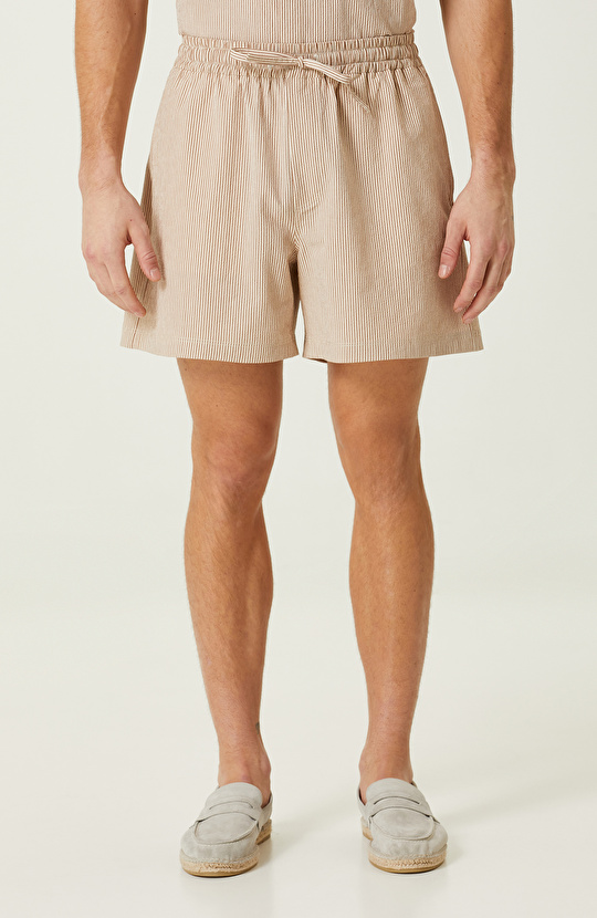 Bej Çizgili Şort