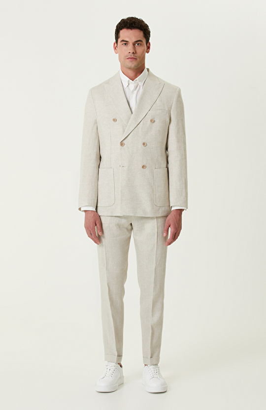 Limited Bej Keten Takım Elbise