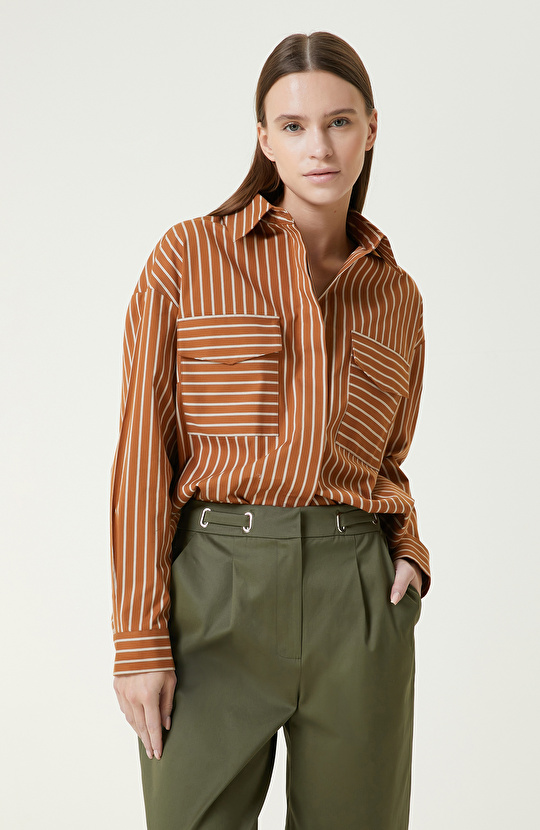 Karamel Çizgili Gömlek