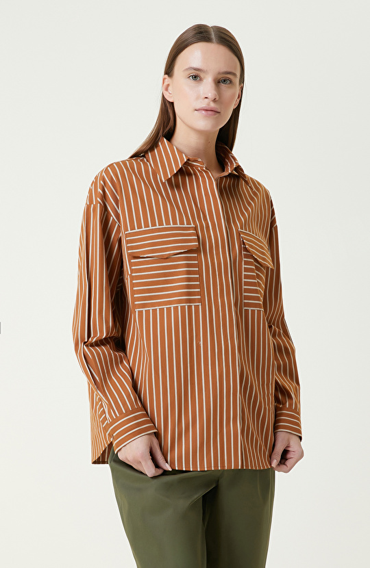 Karamel Çizgili Gömlek