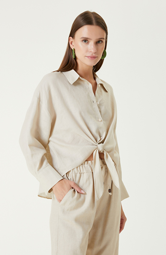 Bej Keten Gömlek