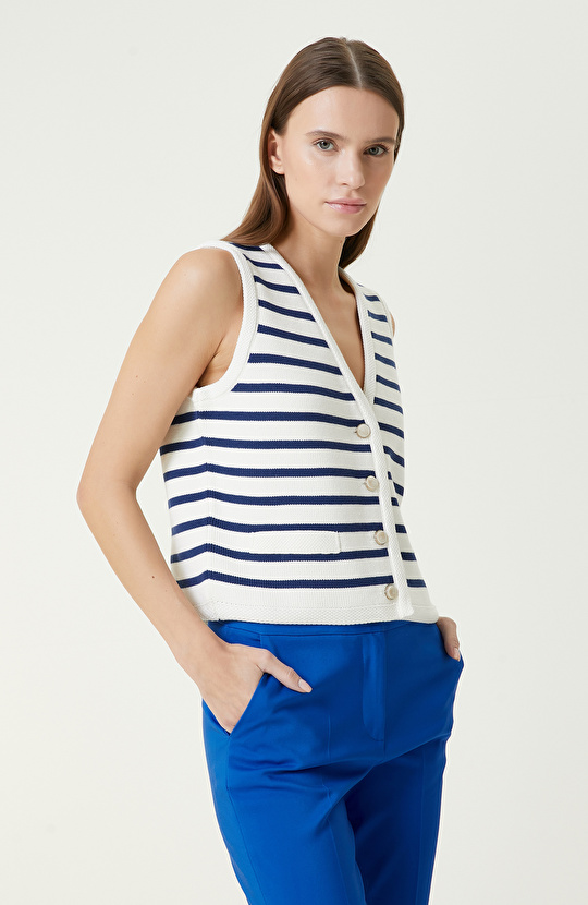 Ekru Indigo Mavi Triko Yelek