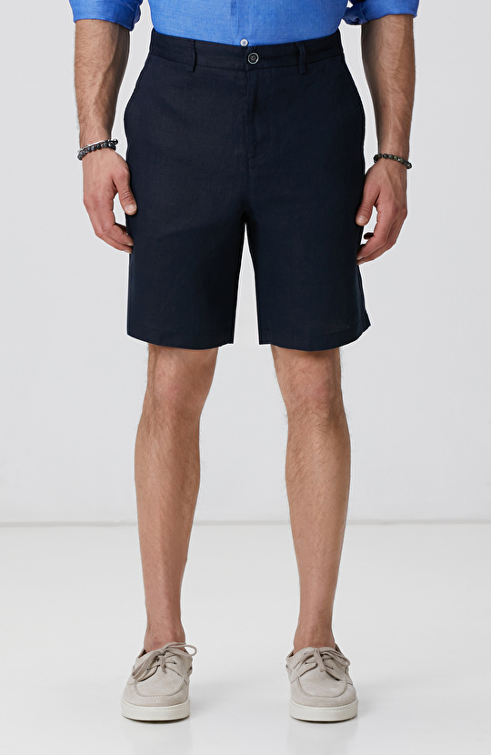 Lacivert Keten Şort